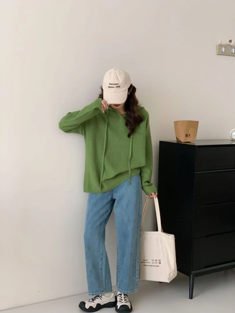 【素简.880102】秋冬新款100绵羊毛连帽套头长袖大版带帽羊毛衫