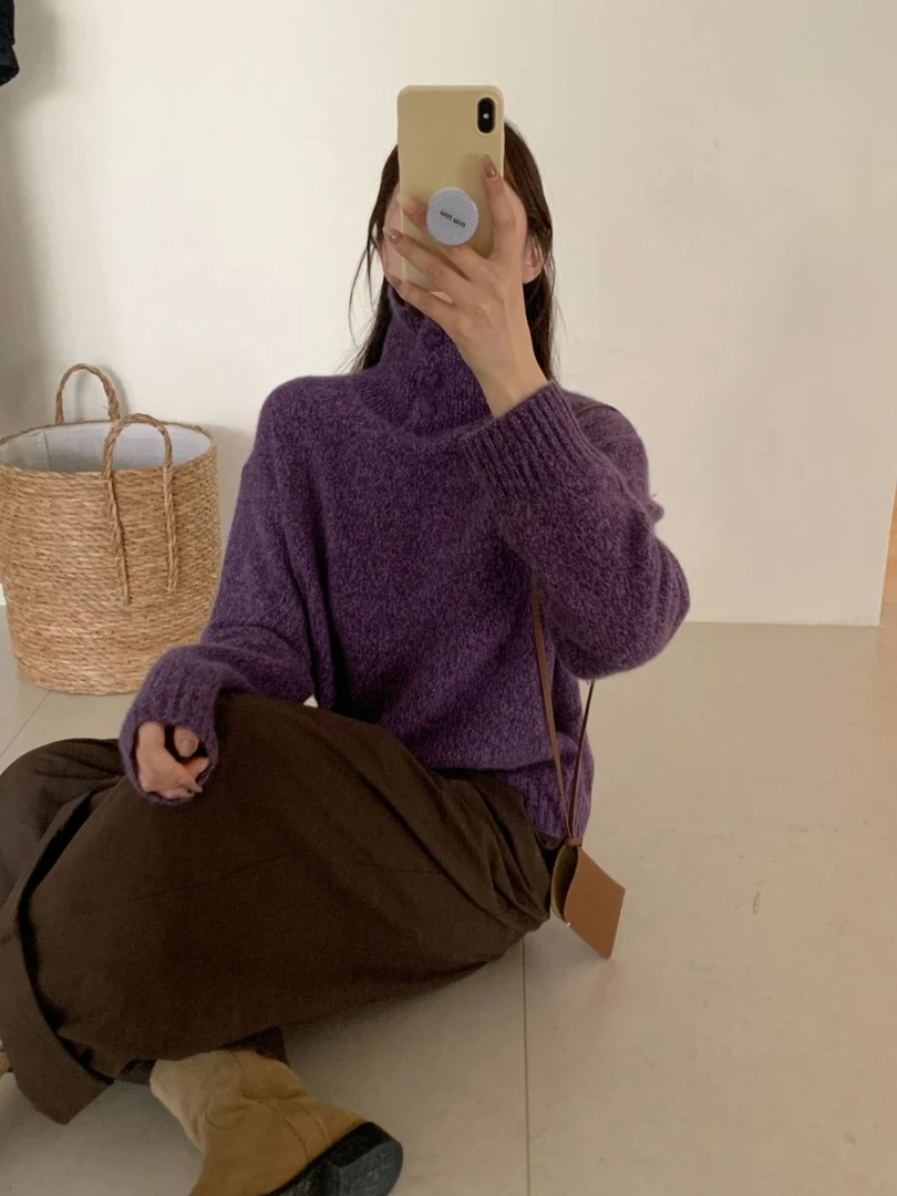 【素简.810179】秋冬新款高领爱心扣百搭开衫红人上新针织衫