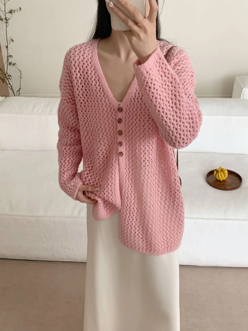 【素简.650166】秋冬新款韩系绵羊毛混纺一排扣宝藏上新针织衫