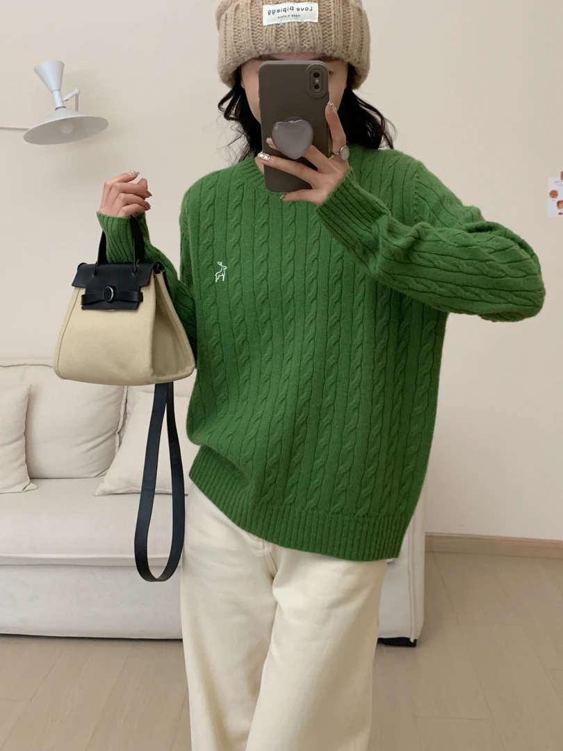 【素简.890138】100绵羊毛长袖韩版小鹿绣花套头羊毛衫（1.3福利）