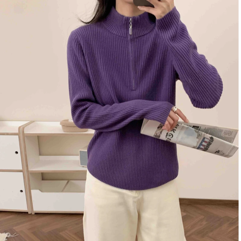 【素简.620102】100%羊毛韩版半拉链立领时尚百搭休闲羊毛衫