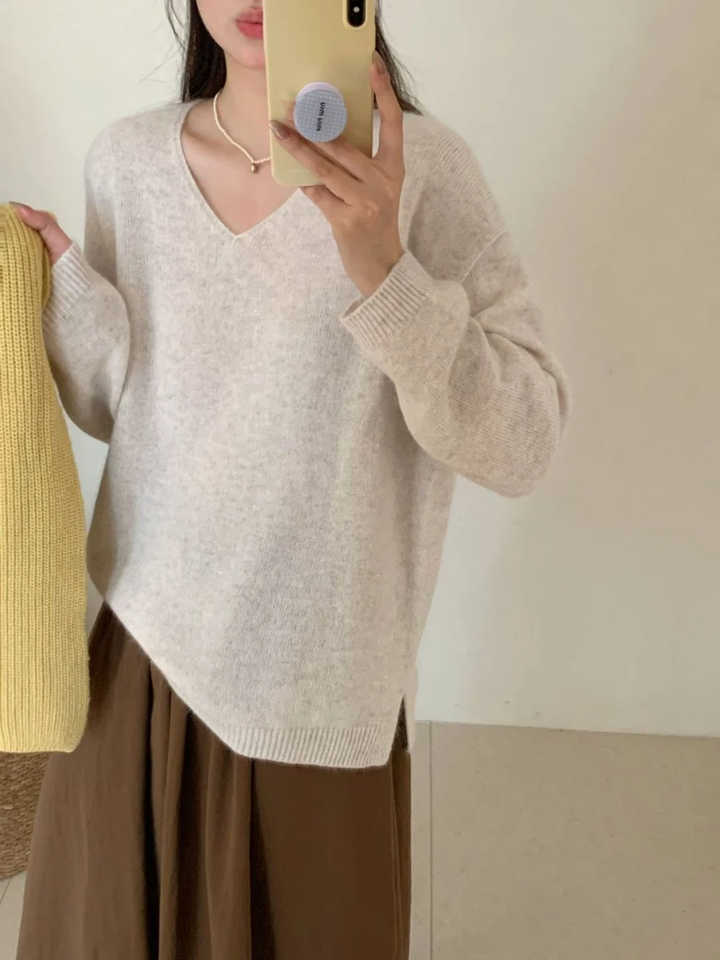 【素简.810177】秋冬新款亮片鸡心宝藏上新显瘦纯色针织衫