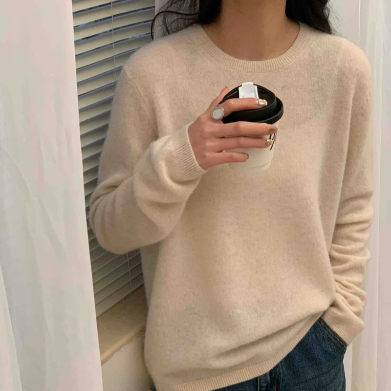 【素简.620138】100%山羊绒纯色圆领百搭简约通勤针织羊绒毛衣