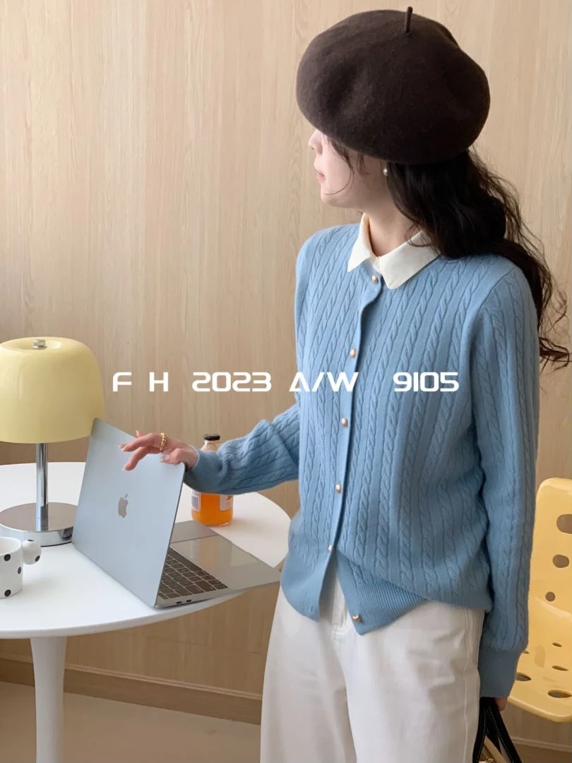 【素简.910105】100绵羊毛针织衬衫领麻花羊毛开衫