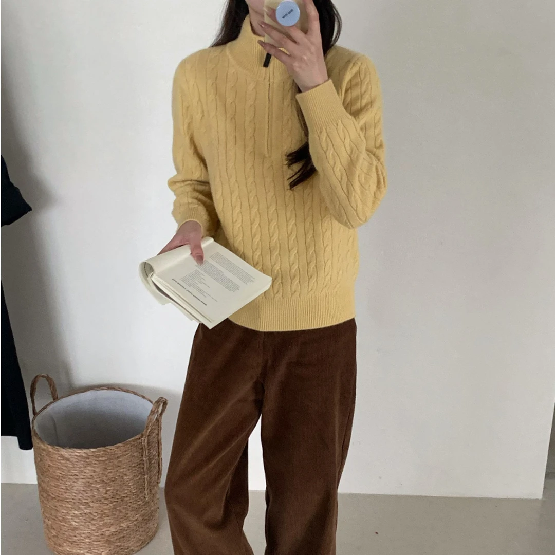 【素简.890110】秋冬季100绵羊毛麻花拉链立领羊毛衫