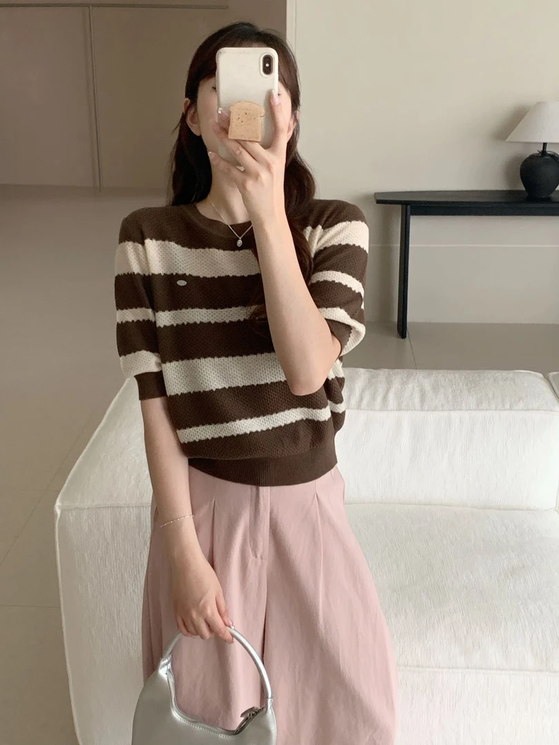 【素简.930105】秋冬新款30羊毛混纺显瘦时尚条纹百搭羊毛衫