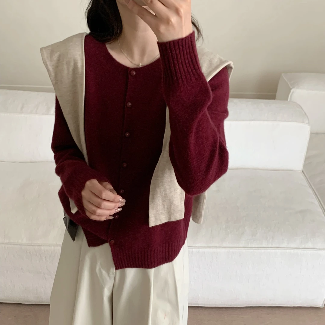 【素简.930193】秋冬新款绵羊毛牦牛绒混纺显瘦开衫针织衫