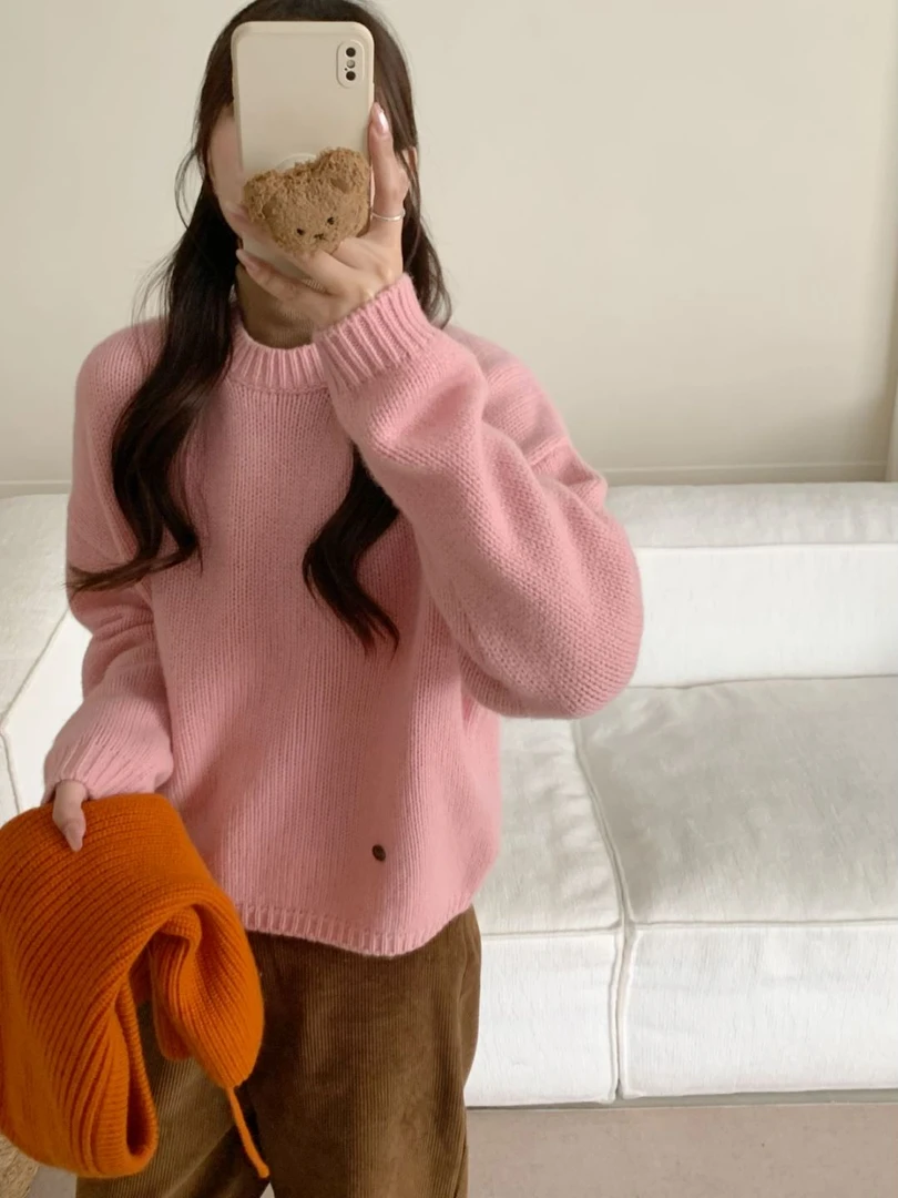 【素简.950131】秋冬新款100绵羊毛糖果色下摆小牌牌显瘦羊毛衫