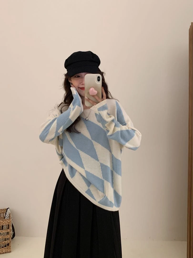 【素简.880103】韩版慵懒风不规则羊毛宽松针织衫（24.10.03福利）