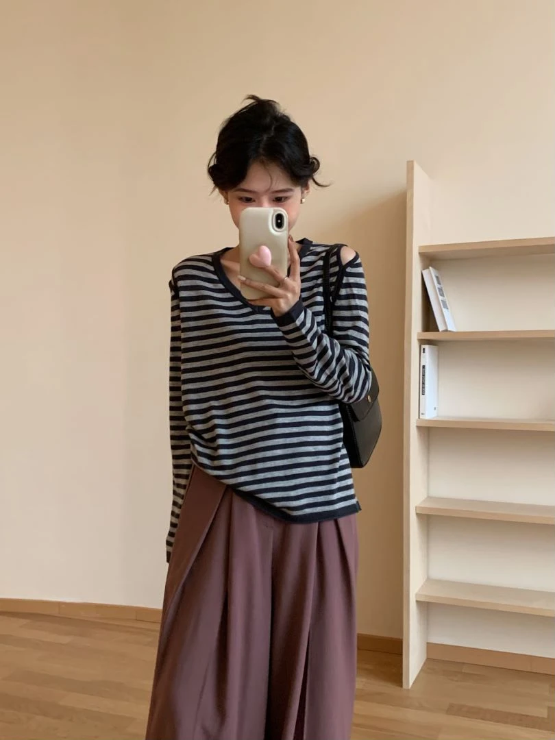 【素简.880110】羊毛混纺显瘦百搭鸡心条纹时尚羊毛衫(3.20福利)
