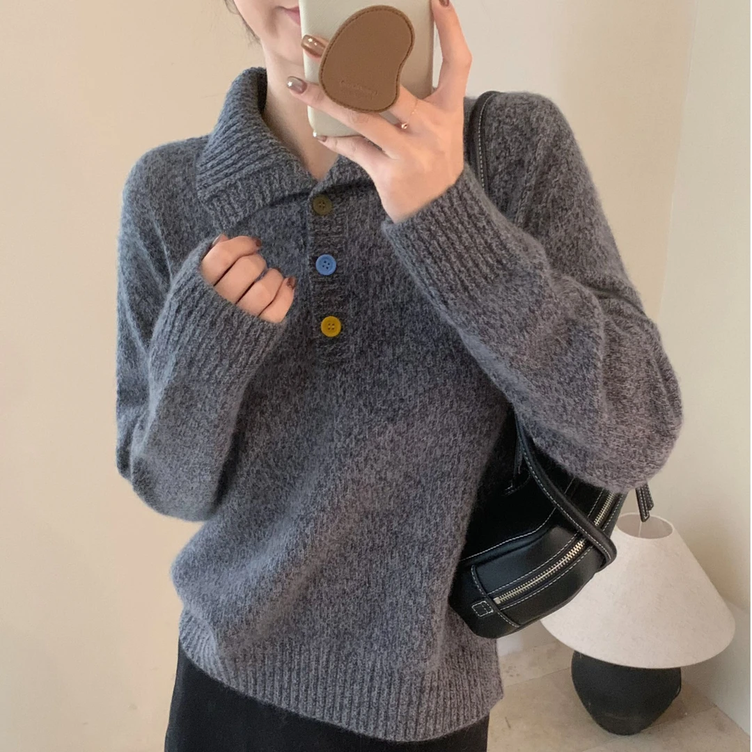 【素简.960112】秋冬新款线条串色扣子红人上新针织衫