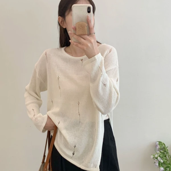 【素简.630155】夏季新款进口和纸纱洞洞升级款制片人针织衫