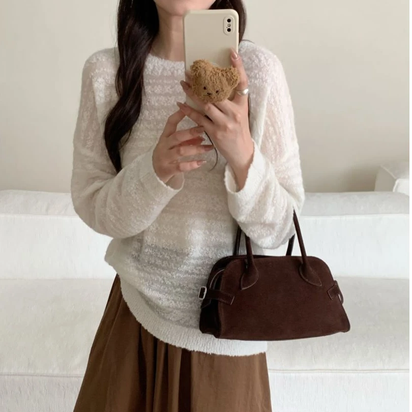 【素简.660115】秋冬新款宝藏上新显瘦马海毛净版粒粒纱针织衫