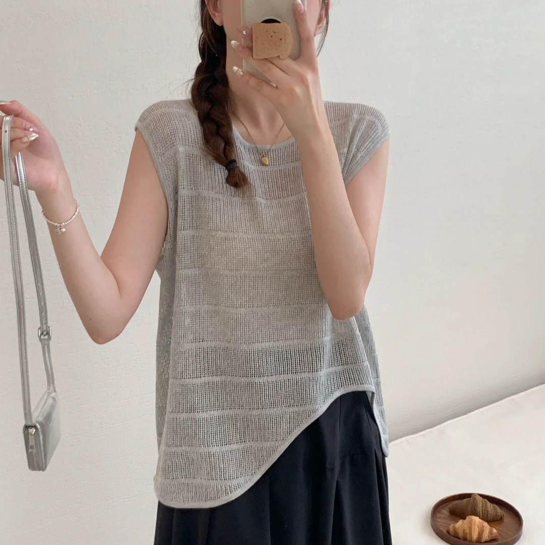 【素简.800121】夏季新款天丝亚麻下摆不规则百搭时尚背心针织衫