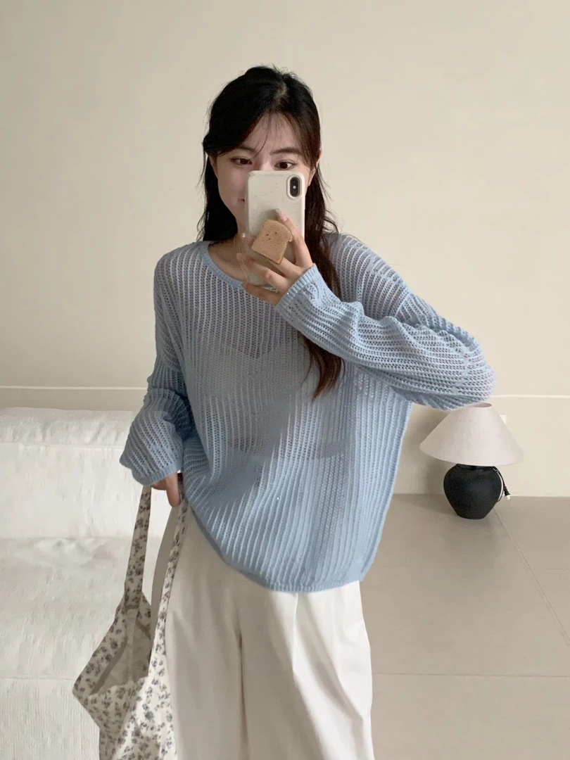 【素简.920198】秋冬宝藏上新防缩100绵羊毛镂空菱格圆领针织衫