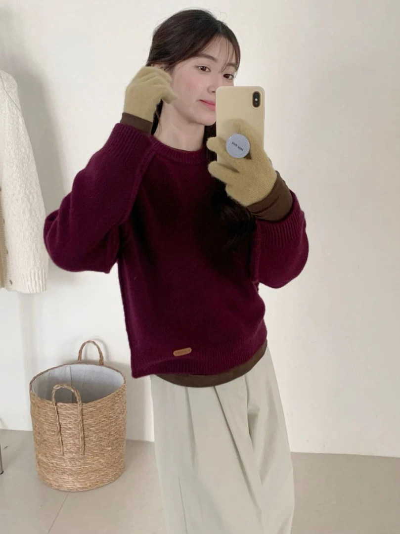 【素简.660193】秋冬新款100绵羊毛宝藏上新小标插肩袖羊毛衫