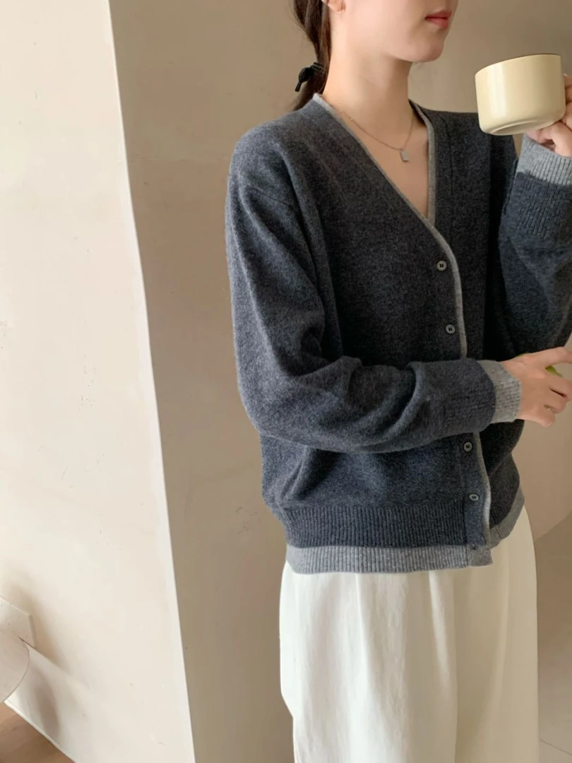 【素简.930187】秋冬新款100绵羊毛双领宝藏上新显瘦开衫羊毛衫