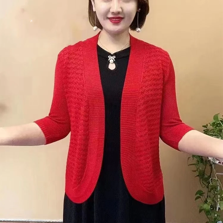 2024春夏新款大码女装冰麻披肩开衫薄外套外搭防晒衣空调衫七分袖