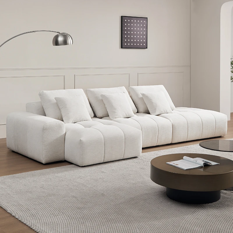 微色彩SABA像素棉麻豆腐块布艺现代轻奢奶油风沙发直排客厅沙发