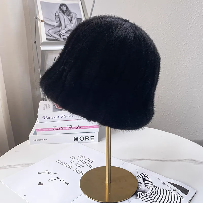 貂毛帽子女秋冬季韩版休闲保暖加厚水貂渔夫帽盆帽礼帽皮草帽百搭