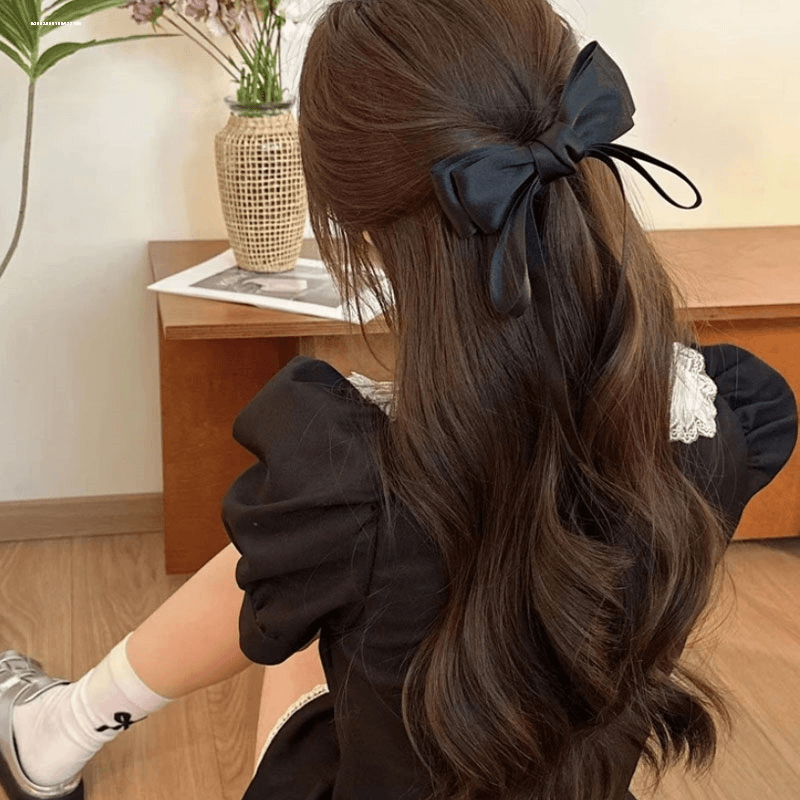蝴蝶结发夹国风飘带经典发饰新款法式千金风夹子甜美交叉夹盘大号