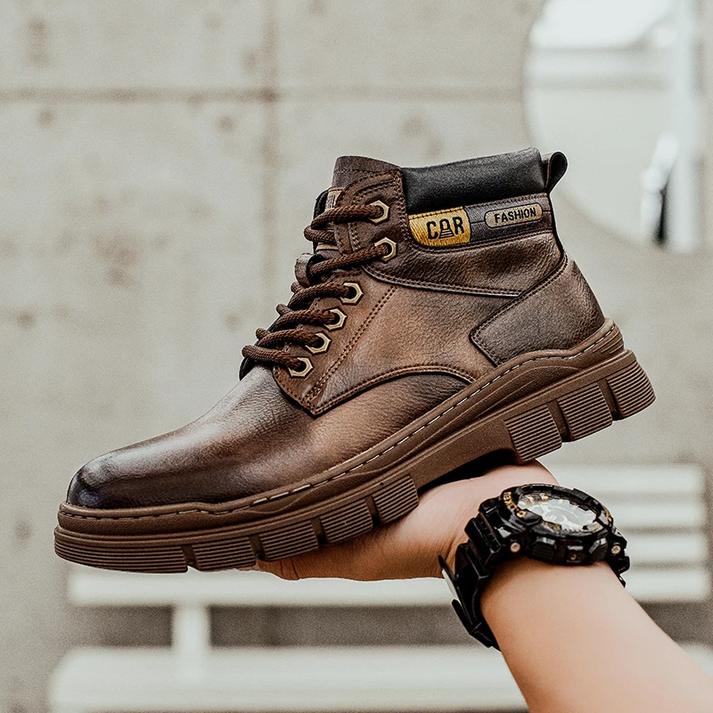马丁靴厚底男款冬季真皮英伦风高帮皮鞋男士加绒短靴中帮工装男鞋