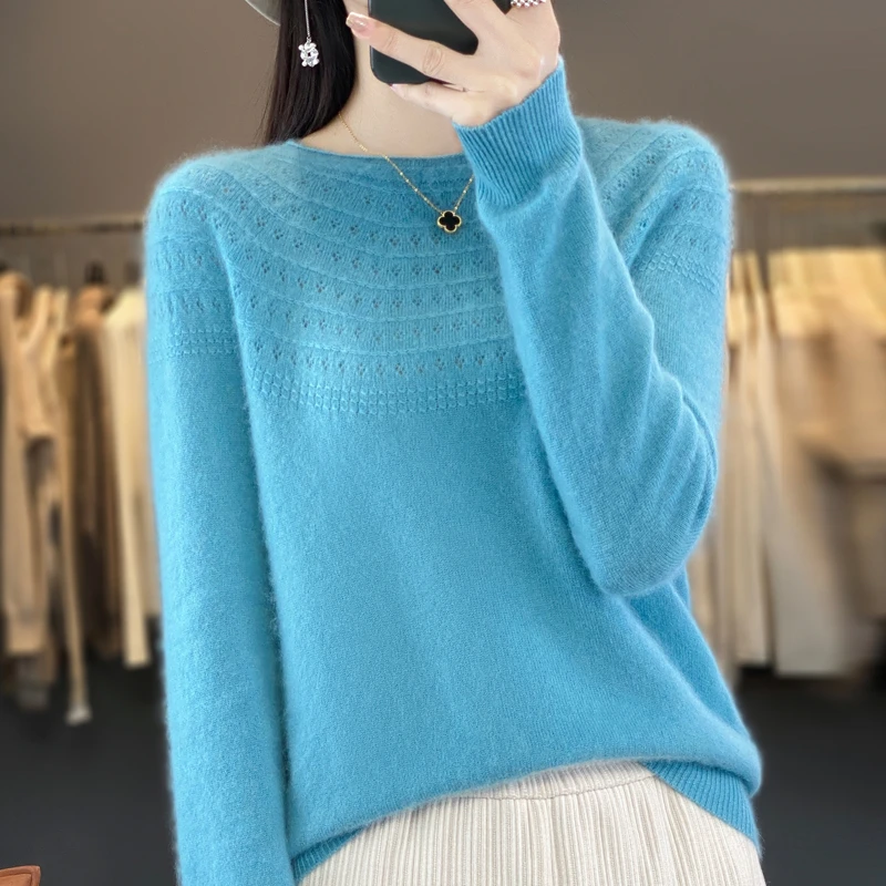 【莉娅*圆领】一线成衣100%羊毛钩花圆领打底衫上衣基础24秋冬款