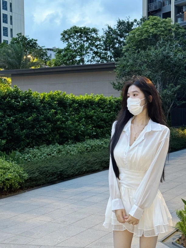 清仓 微珠光打褶收腰衬衫裙高腰短款蛋糕连衣裙夏女 1977