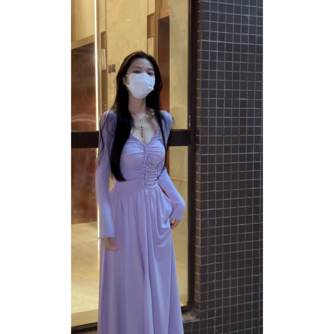 清仓 纯欲性感收腰显瘦长袖加绒秋季连衣裙女 1663