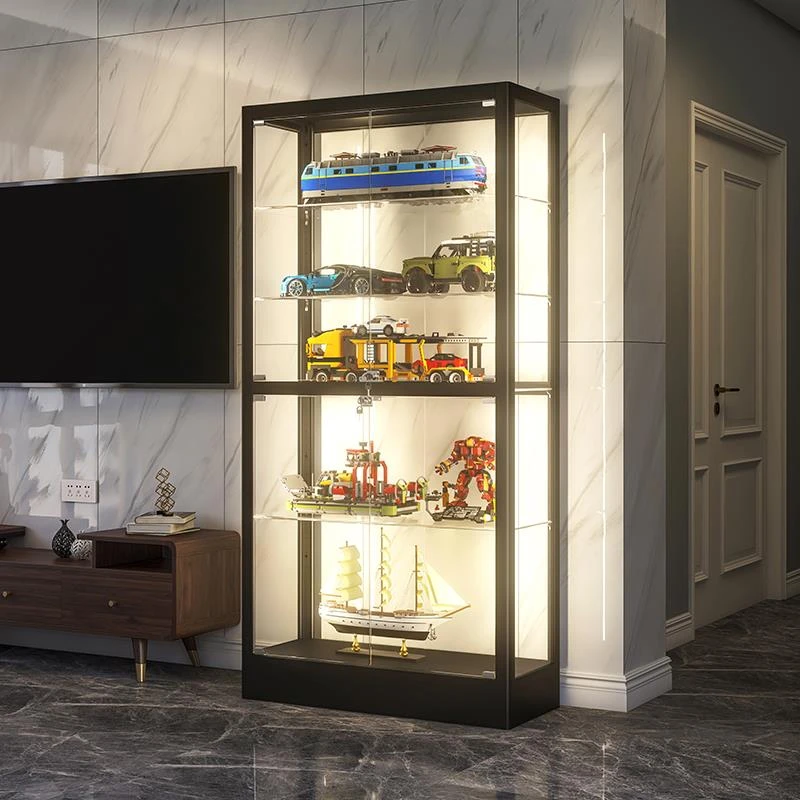 模型展示柜带灯玻璃柜透明乐高展柜家用模型展示柜玩具展示架柜子