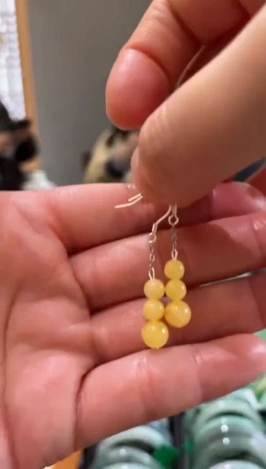 【闪购商品】琥珀耳饰银S925镶嵌耳饰