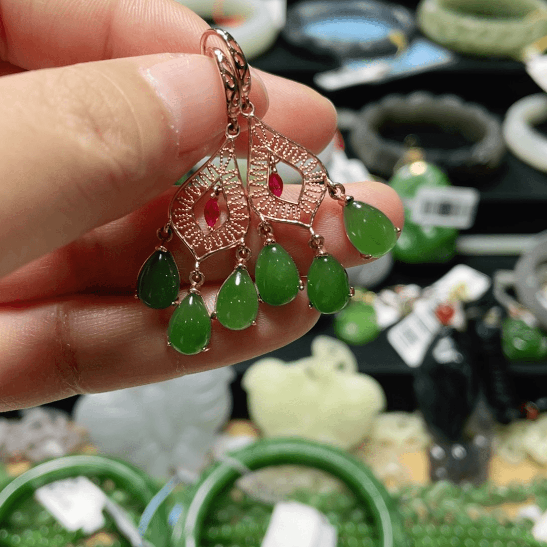 和田玉耳环银S925镶嵌