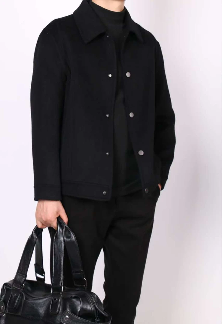 烁高5928羊毛净色短款夹克男士秋冬休闲商务时尚翻百搭领双面外套