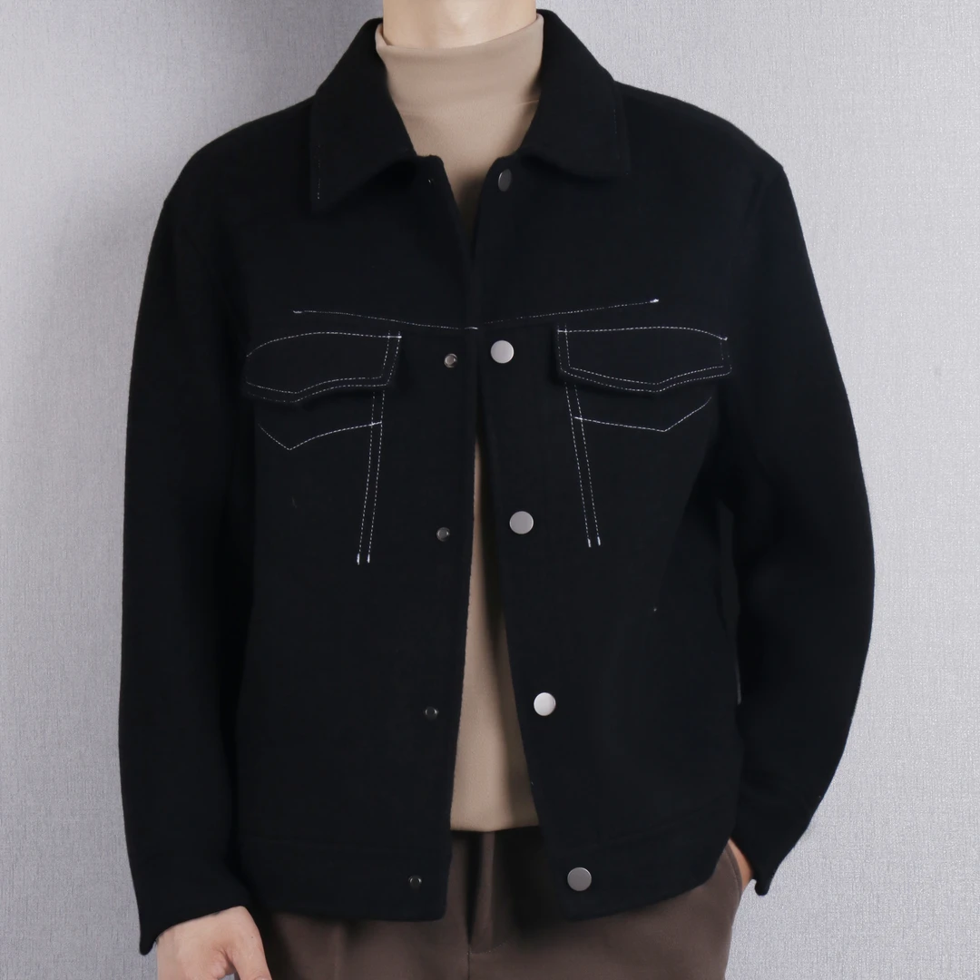 503双面羊毛短款夹克休闲秋冬翻领时尚休闲潮流男士上衣外套