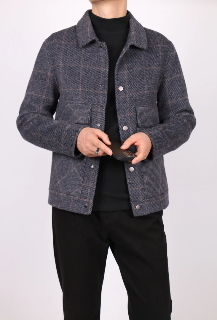 烁高504-2短款夹克秋冬休闲商务时尚百搭格子外套男士双面