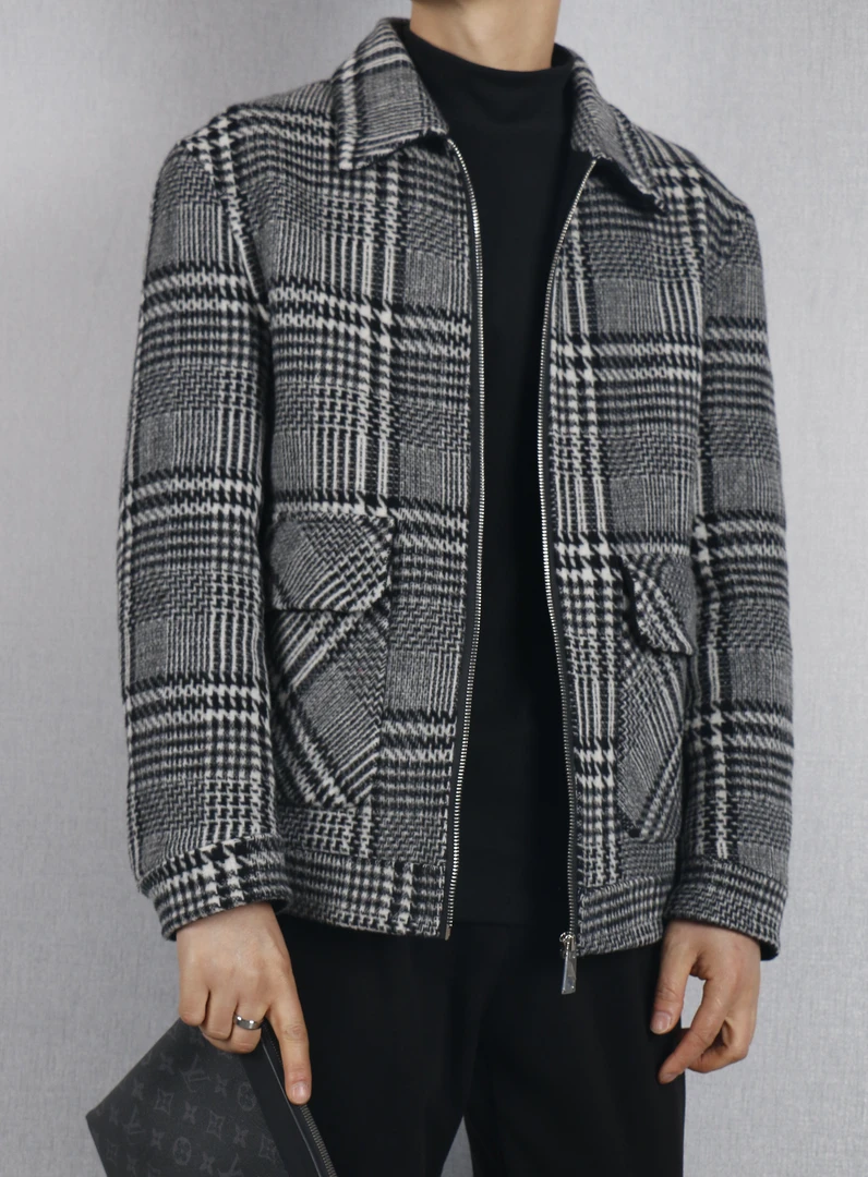 545羊毛纯色短款夹克男士秋冬潮流休闲时尚百搭翻领双面外套