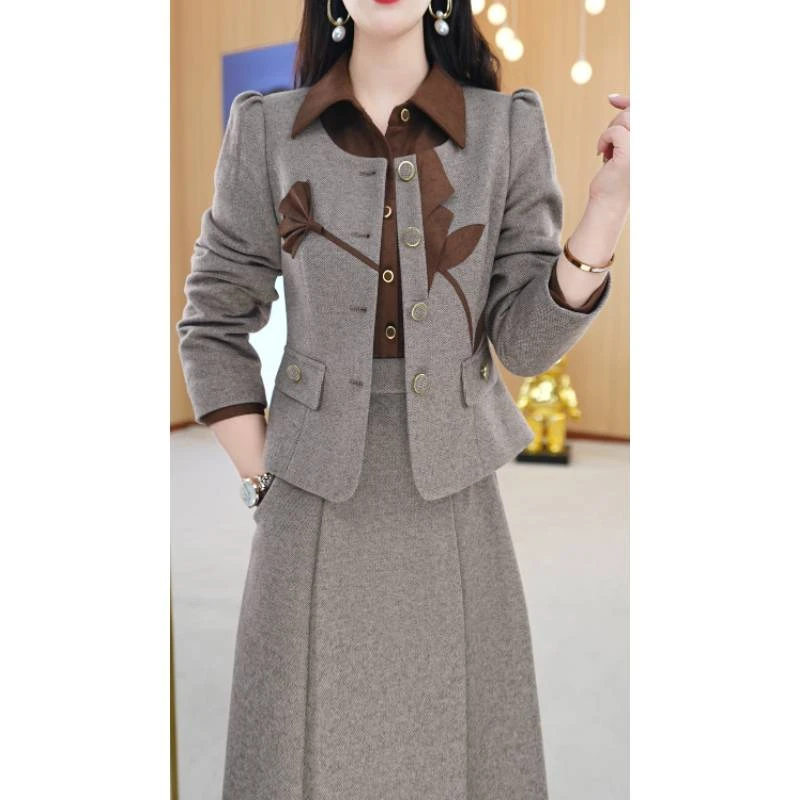 美瑞【两件套】秋季西装领洋气简约通勤显瘦修身长袖套装裙子M-4XL