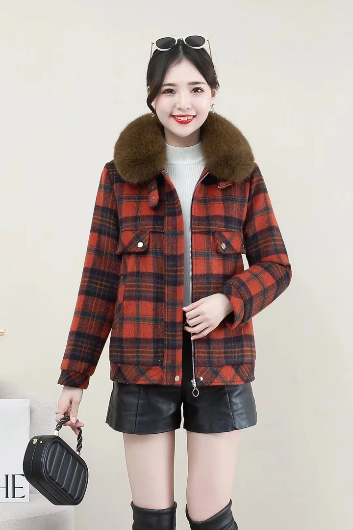 加绒加厚百搭韩版短款格子外套女士秋冬新款显瘦洋气减龄休闲上衣