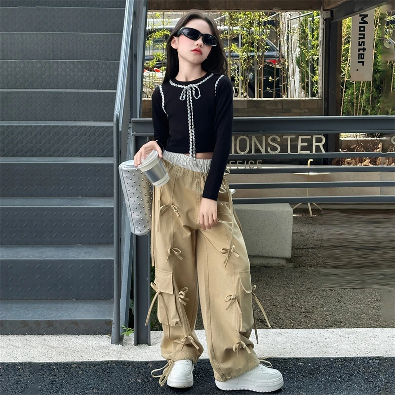 【你白弟Maila】女童潮款立体蝴蝶结长袖打底衫中大童设计感T恤春秋