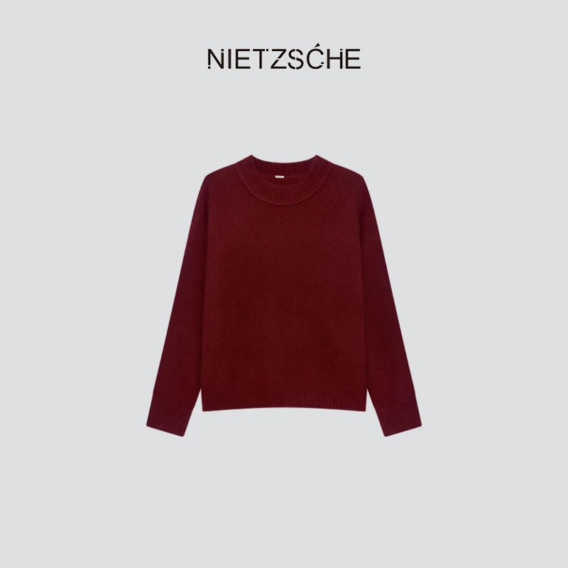 Nietzsche 官方直营｜茉莉胭脂羊毛衫｜宽松圆领针织红毛衣8633
