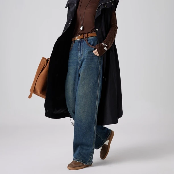 Nietzsche 官方直营｜万向弹_髙配髙密棉｜麂皮拼接牛仔裤W956