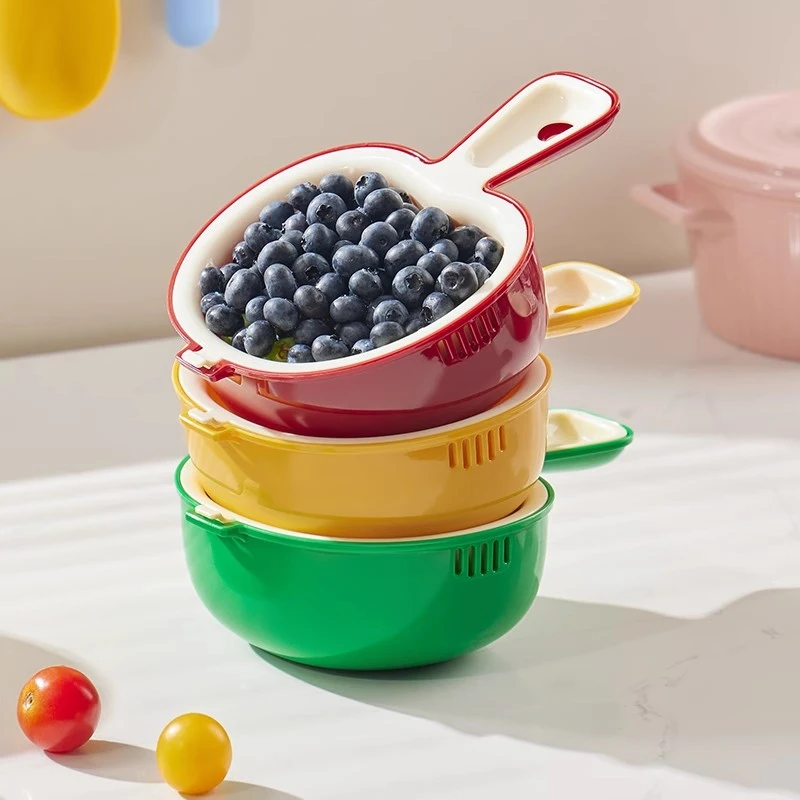 诺室可爱手柄苹果沥水篮双层洗水果神器厨房家用新款精致小果盘