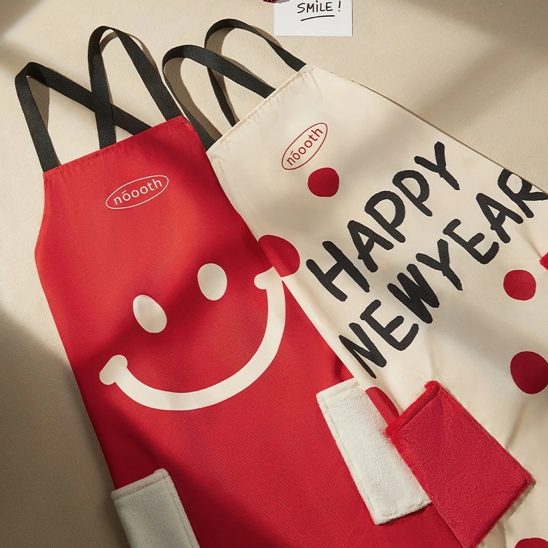 诺室做饭围裙厨房家用2025年新年笑脸波点防水防油专用围腰工作服