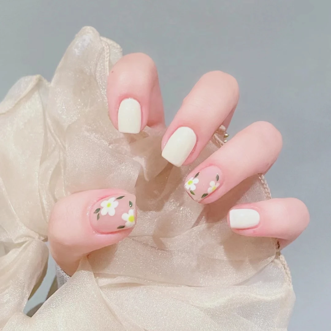 【心花怒放】纯手工穿戴甲 温柔奶呼 贴片美甲10片