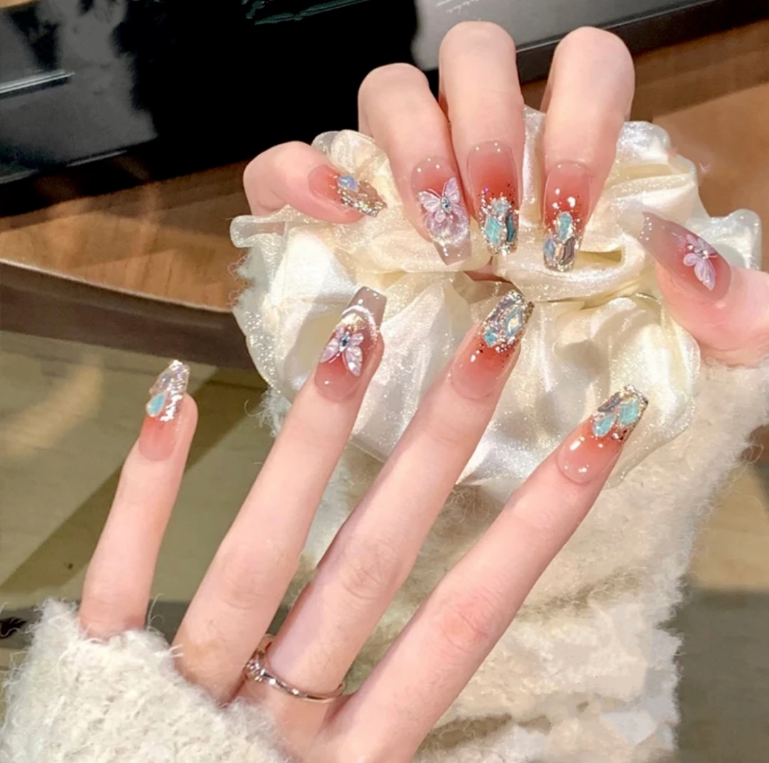 【沪上千金】纯手工穿戴猫眼蝴蝶美拉德钻美甲贴片10片