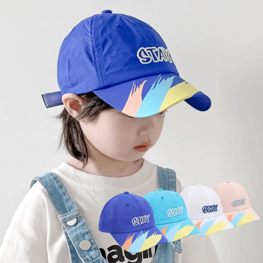 儿童帽子春夏季薄款透气网孔眼户外休闲速干帽STAY彩色涂鸦鸭舌帽
