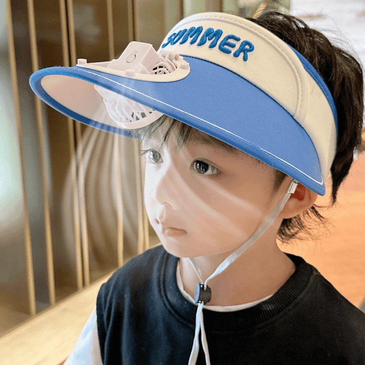 儿童防晒帽大帽檐带风扇空顶帽防紫外线遮阳男女童帽子夏季太阳帽