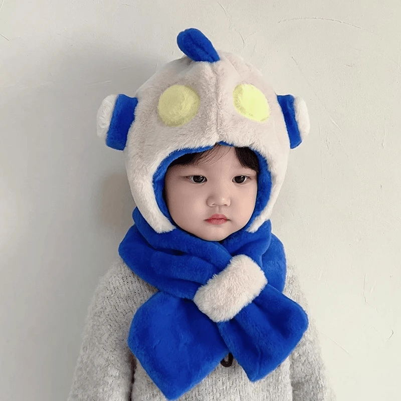 宝宝帽子奥特曼围巾一体秋冬季加厚儿童男孩针织毛线帽保暖可爱潮