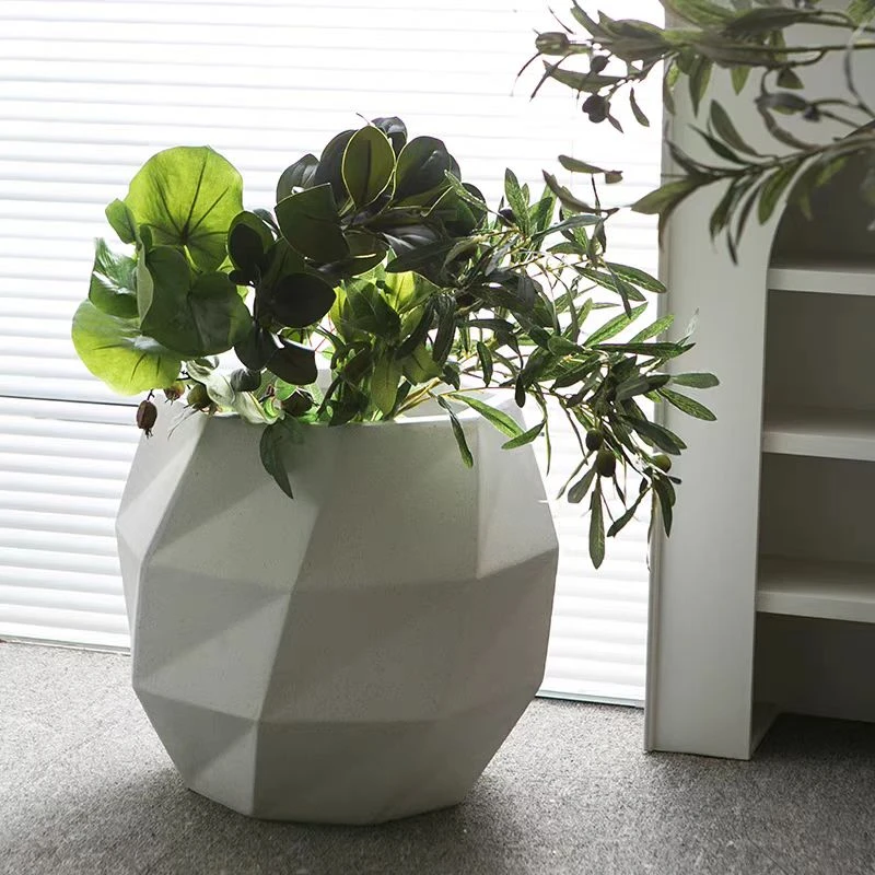 斜角菱形镁泥花盆龙血树黑珍珠高山榕欧式简约办公室落地透气盆器