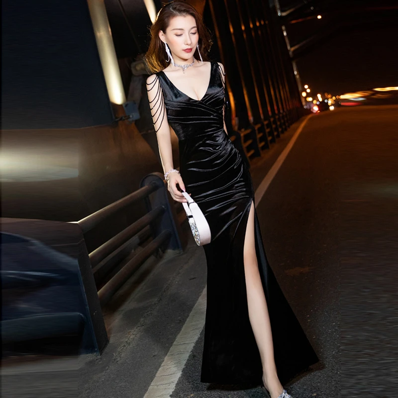 气质年会高端大气女王年会主持人车模晚礼服2024新款性感夜场长裙